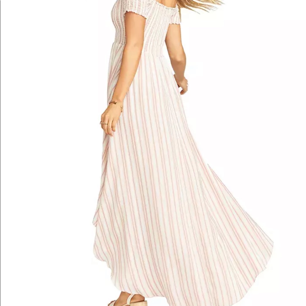 Show Me Your Mumu Women's Pink Willa Striped Off-Shoulder Maxi Dress Size S